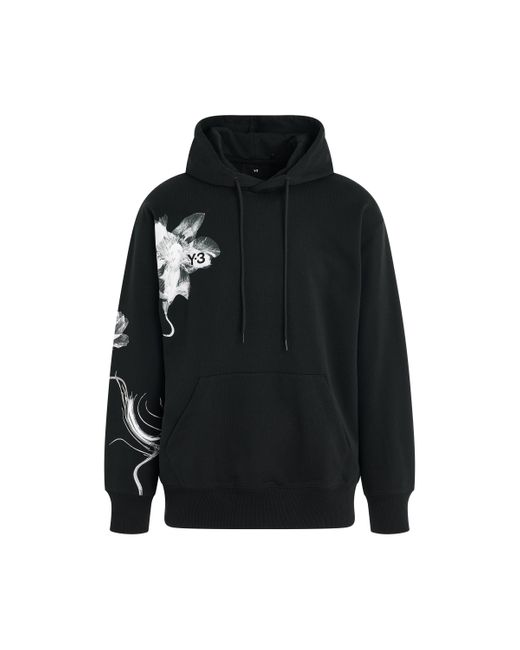 Y-3 Black 'Flower Graphic Hoodie, Long Sleeves, , 100% Cotton, Size: Small for men