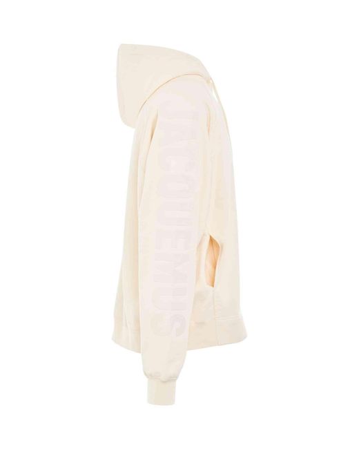 Jacquemus White Typo Logo Hoodie, Long Sleeves, 100% Cotton, Size: Small for men