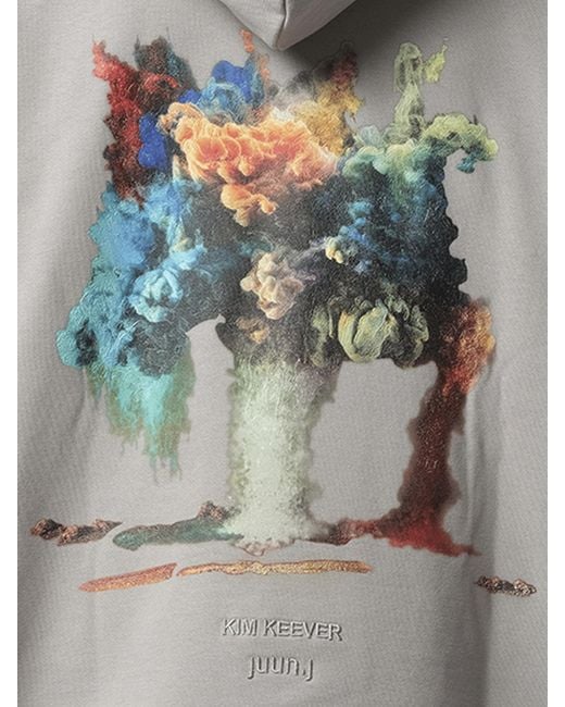 Juun.J Gray Kim Keever Flower Graphic Hoodie, 100% Cotton, Size: Large for men