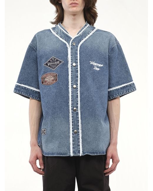 Wooyoungmi Blue Baseball Patch Shirt, 100% Cotton for men