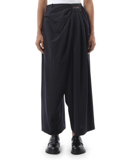 Loewe Black Cropped Draped Trouser, 100% Wool