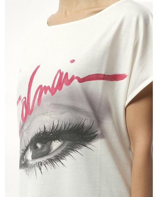 Balmain Gray Boatneck Eye Print Top
