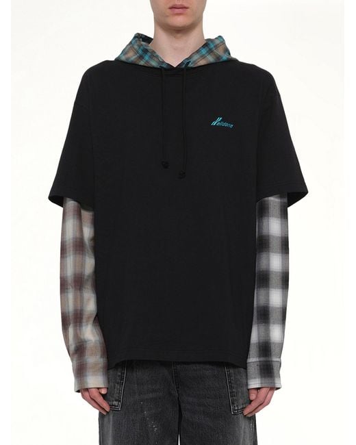 we11done Black Checkered Patch Long-Sleeved T-Shirt for men