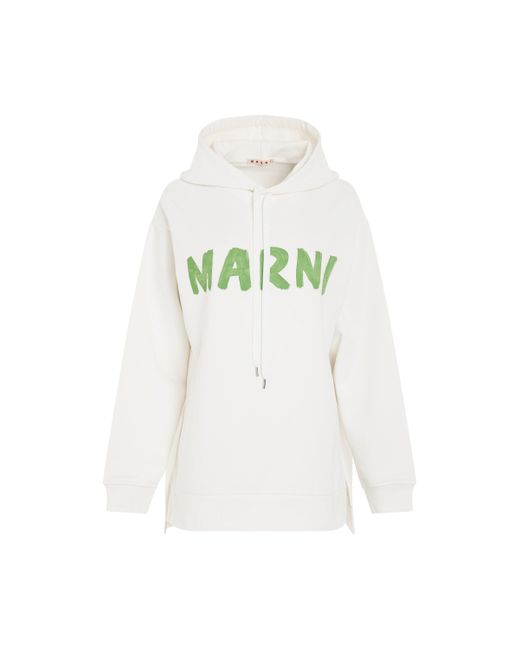 Marni White Logo Printed Hoodie, , 100% Cotton