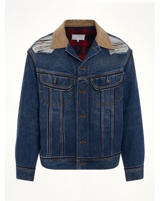 Maison Margiela Blue Deconstruction Cut-Out Denim Jacket, Long Sleeves, 100% Cotton for men