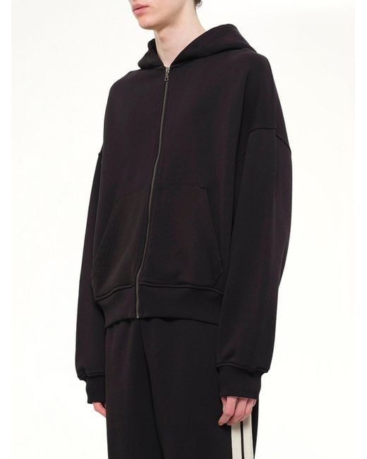 Palm Angels Black Back Curved Logo Zip Hoodie for men