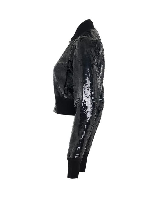 Rick Owens Black Cropped Flight Embroidered Bomber Jacket, Long Sleeves, 100% Polyester