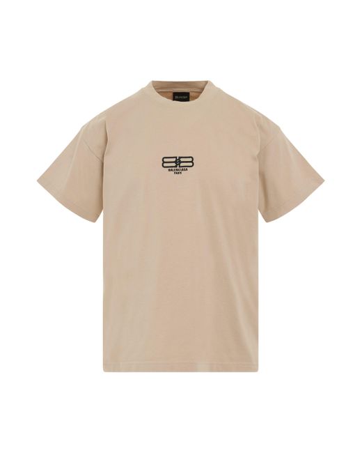Balenciaga Natural 'Logo Printed Crewneck T-Shirt, /, 100% Cotton, Size: Small