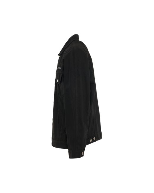 Palm Angels Black Logo Embroidered Denim Jacket, Long Sleeves, /, 100% Cotton, Size: Large for men