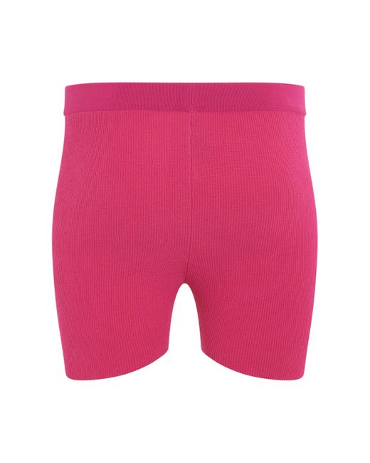 Jacquemus Pink Pralu Charm Logo Knit Shorts, , 100% Polyester