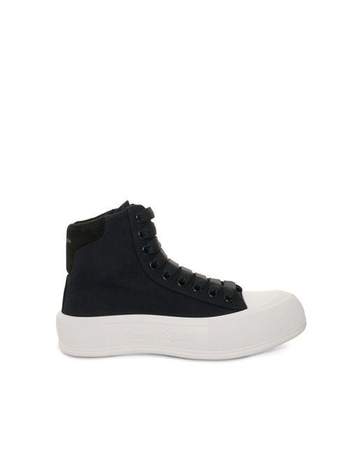 men's deck lace up plimsoll in black white
