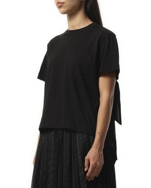 Sacai Black X Satin X Cotton Jersey T-Shirt, Short Sleeves, 100% Polyester