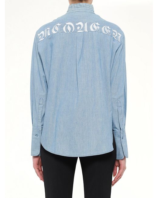 McQueen Blue Embroidered Chambre Shirt