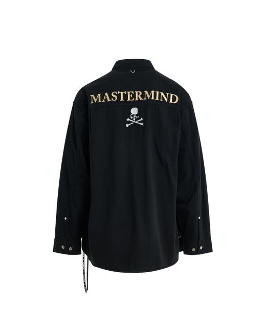Mastermind Japan Black Long Sleeve Denim Shirt, , 100% Cotton, Size: Medium for men