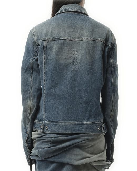Rick Owens Blue Trucker Denim Jacket, 100% Cotton, Size: Small