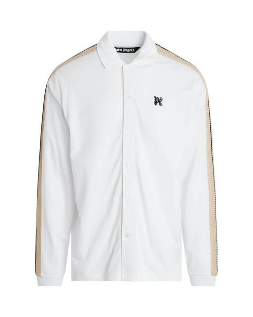 Palm Angels White Monogram Track Long Sleeve Polo, 100% Cotton, Size: Small for men