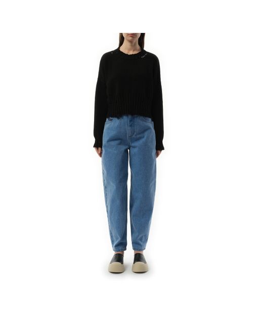 Marni Distressed Cropped Cotton Sweater in Black Lyst