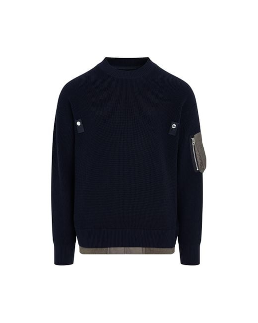 sacai cotton knit x nylon twill pullover