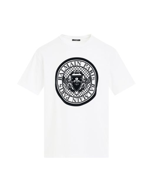 Balmain Coin Flock Straight Fit T-shirt In White/black for men