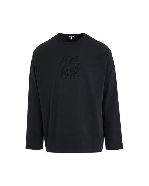 Loewe Blue Anagram Logo Embroidered Long Sleeve T-Shirt, , 100% Cotton, Size: Medium for men