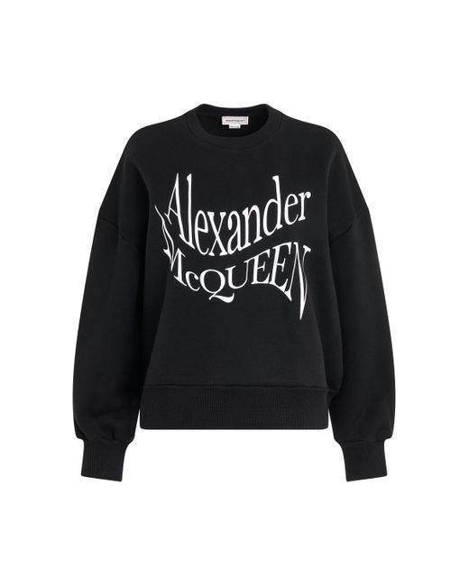 Alexander McQueen Black Warped Print Sweatshirt, Long Sleeves, , 100% Cotton