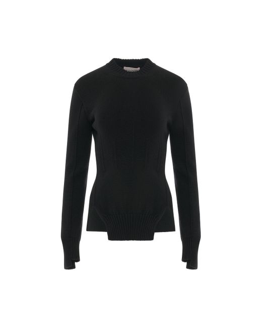 Alexander McQueen Black 'Corset Stitched Knit Pullover, Round Neck, Long Sleeves, , 100% Cashmere, Size: Small