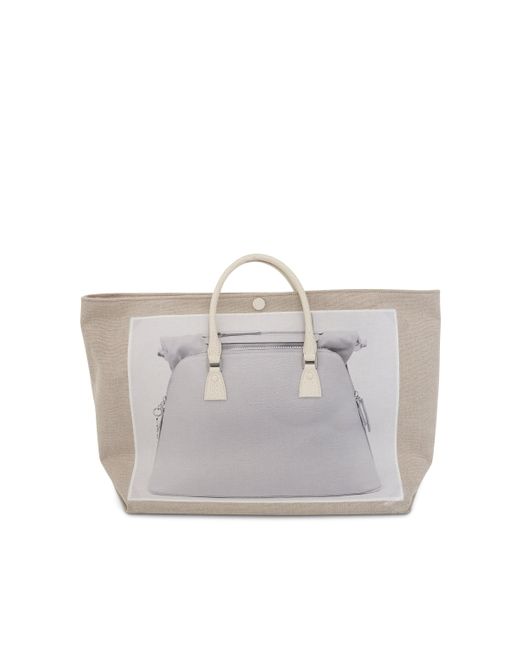 Maison Margiela Gray Trompe L'Oeil 5Ac Tote Bag, Natural/, 100% Leather