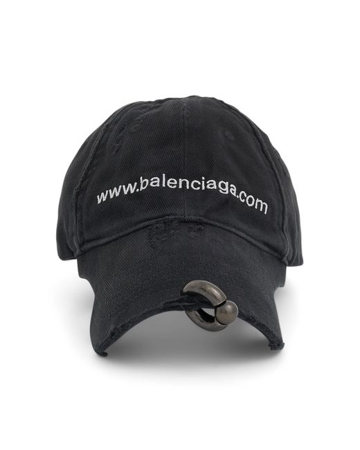 Balenciaga Black Front Piercing Cap, Washed/, 100% Cotton, Size: Medium for men