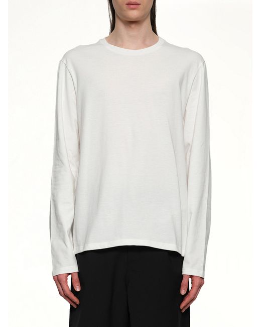 Jil Sander White Leather Patch Long Sleeve T-Shirt for men