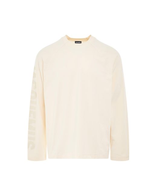 Jacquemus White Typo Logo Long Sleeve T-Shirt, Light, 100% Cotton, Size: Medium for men