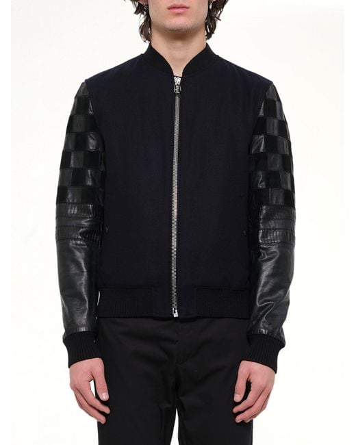 Lanvin Blue Patchwork Bomber Jacket for men