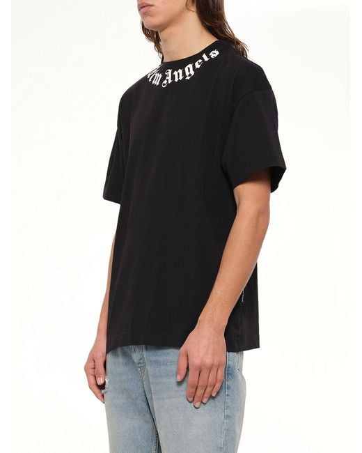 Palm Angels Black Neck Logo Regular T-Shirt for men