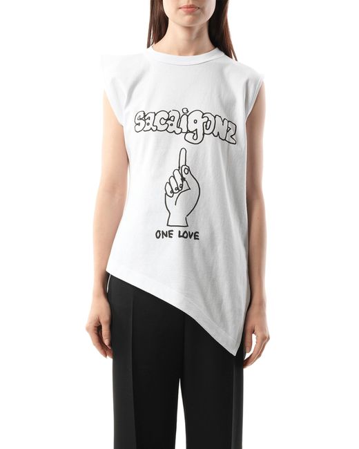 Sacai White Gonz Print T-Shirt, 100% Cotton