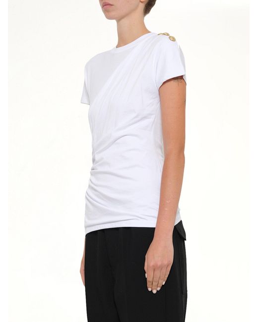 Balmain White 3 Buttons Knotted T-Shirt
