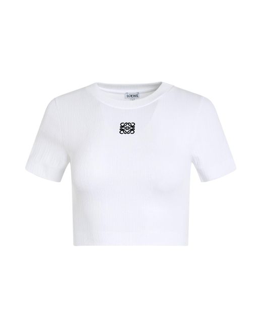 Loewe White Cropped Anagram Top, Short Sleeves, , 100% Cotton