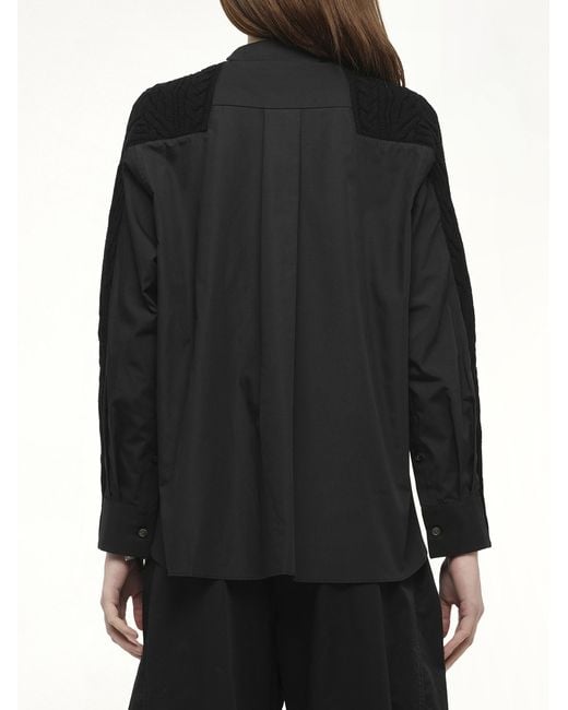 Sacai Black X Wool Knit X Cotton Poplin Cardigan, 100% Wool