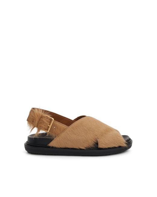 Marni Brown Fussbett Long Hair Calfskin Sandals, Soft, 100% Leather