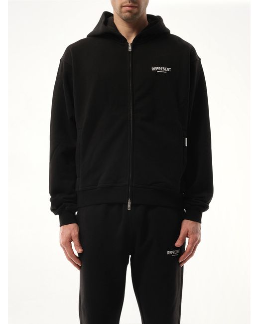 Represent Black Oversized Cotton Zip Hoodie for men