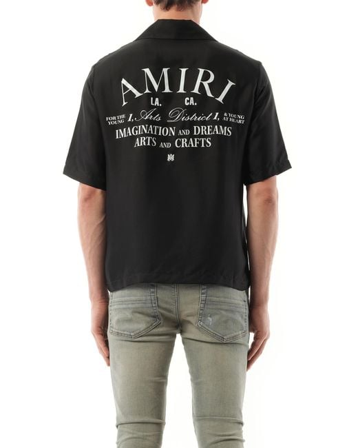 Amiri Black Arts District Bowling Shirt, Short Sleeves, 100% Silk, Size: Small for men
