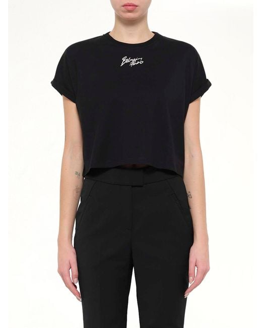 Balmain Black Ss Paris Cropped T-Shirt