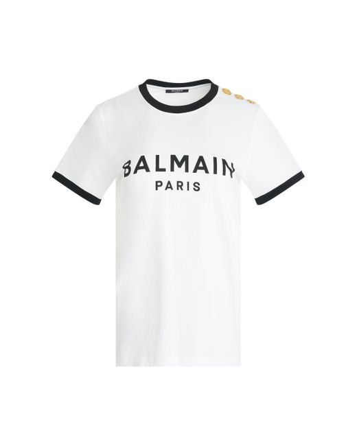 Balmain White 3 Button Print Bicolour T-Shirt, Short Sleeves, /, 100% Cotton