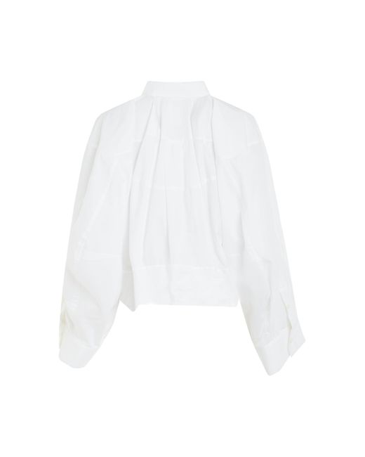 Sacai White Cotton Poplin Balloon Shirt, Long Sleeves, Off, 100% Cotton