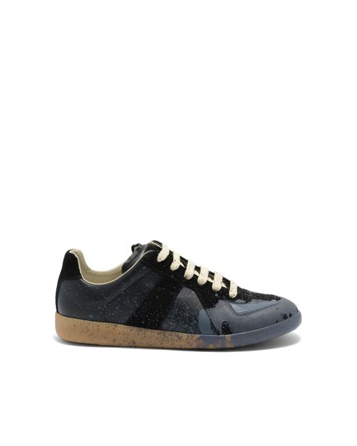 Maison Margiela Blue Replica Paint Drop Sneakers, /Pewter, 100% Cotton for men