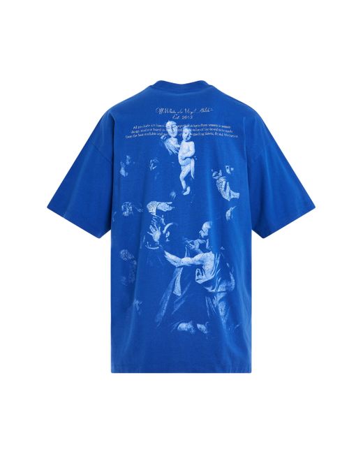 Off-White c/o Virgil Abloh Blue Off- Stamp Mary Print Oversized T-Shirt, Short Sleeves, Nautical, 100% Cotton for men