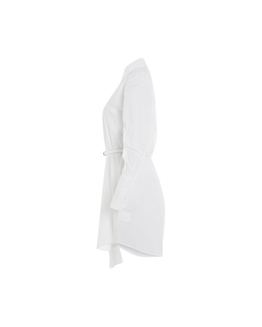 Off-White c/o Virgil Abloh White Off- Diagonal Plisse Shirt Dress, Long Sleeves, 100% Cotton