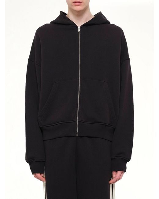 Palm Angels Black Back Curved Logo Zip Hoodie for men