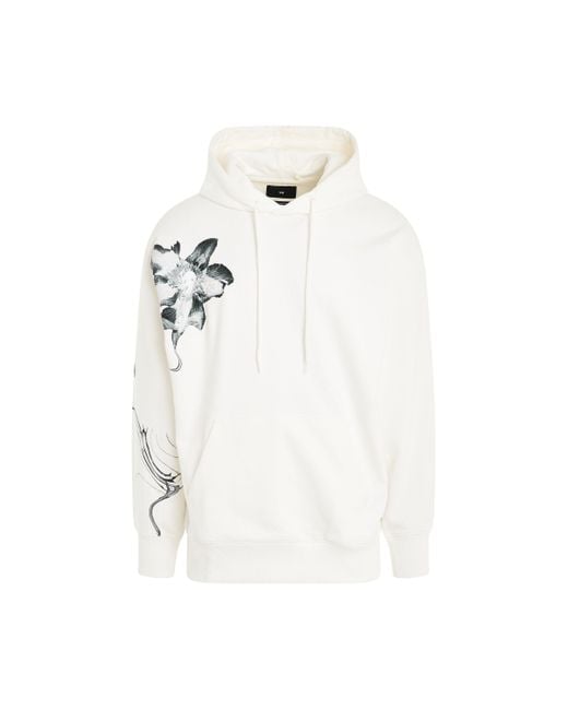 Y-3 White 'Flower Graphic Hoodie, Long Sleeves, Off, 100% Cotton, Size: Small for men