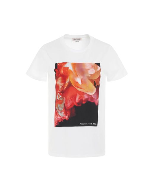 Alexander McQueen White Exploded Petal Print T-Shirt, Round Neck, Short Sleeves, , 100% Cotton