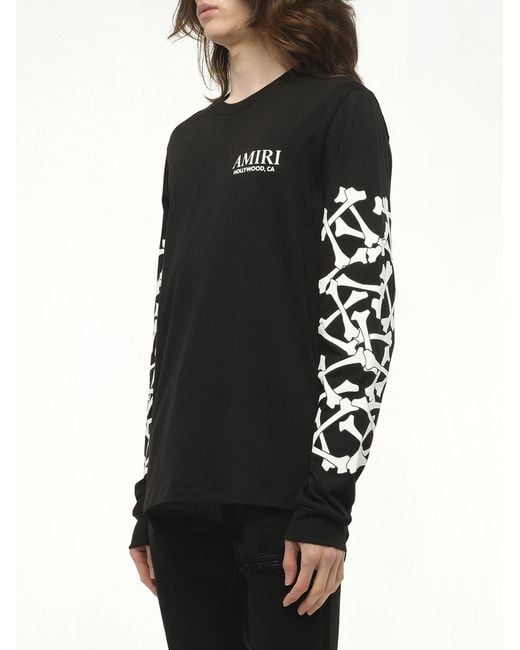 Amiri Black Bones Stacked L/T-Shirt, 100% Cotton, Size: Small for men