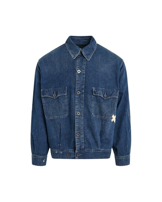 Maison Margiela Blue Classic Denim Jacket, Long Sleeves, Greencast, 100% Cotton for men